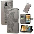 For Vodafone Smart E11 Butterfly Love Flowers Embossed Horizontal Flip Leather Case with Holder & Card Slots & Wallet & Lanyard(Grey) - 1