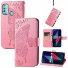 For Wiko Power U30 Butterfly Love Flowers Embossed Horizontal Flip Leather Case with Holder & Card Slots & Wallet & Lanyard(Pink) - 1