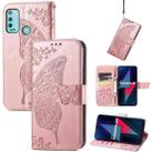 For Wiko Power U30 Butterfly Love Flowers Embossed Horizontal Flip Leather Case with Holder & Card Slots & Wallet & Lanyard(Rose Gold) - 1