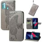 For Wiko Power U30 Butterfly Love Flowers Embossed Horizontal Flip Leather Case with Holder & Card Slots & Wallet & Lanyard(Grey) - 1