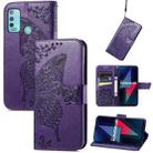 For Wiko Power U30 Butterfly Love Flowers Embossed Horizontal Flip Leather Case with Holder & Card Slots & Wallet & Lanyard(Dark Purple) - 1