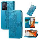 For Xiaomi Mi 11T / 11T Pro Butterfly Love Flowers Embossed Horizontal Flip Leather Case with Holder & Card Slots & Wallet & Lanyard(Blue) - 1