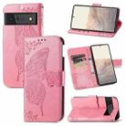 For Google Pixel 6 Butterfly Love Flowers Embossed Horizontal Flip Leather Case with Holder & Card Slots & Wallet & Lanyard(Pink) - 1