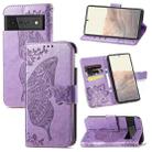 For Google Pixel 6 Butterfly Love Flowers Embossed Horizontal Flip Leather Case with Holder & Card Slots & Wallet & Lanyard(Light Purple) - 1