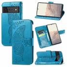 For Google Pixel 6 Butterfly Love Flowers Embossed Horizontal Flip Leather Case with Holder & Card Slots & Wallet & Lanyard(Blue) - 1