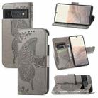 For Google Pixel 6 Butterfly Love Flowers Embossed Horizontal Flip Leather Case with Holder & Card Slots & Wallet & Lanyard(Grey) - 1