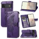 For Google Pixel 6 Butterfly Love Flowers Embossed Horizontal Flip Leather Case with Holder & Card Slots & Wallet & Lanyard(Dark Purple) - 1