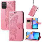 For Honor Play 5T Youth Butterfly Love Flowers Embossed Horizontal Flip Leather Case with Holder & Card Slots & Wallet & Lanyard(Pink) - 1