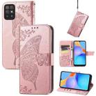 For Honor Play 5T Youth Butterfly Love Flowers Embossed Horizontal Flip Leather Case with Holder & Card Slots & Wallet & Lanyard(Rose Gold) - 1