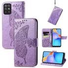 For Honor Play 5T Youth Butterfly Love Flowers Embossed Horizontal Flip Leather Case with Holder & Card Slots & Wallet & Lanyard(Light Purple) - 1