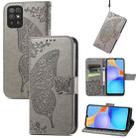 For Honor Play 5T Youth Butterfly Love Flowers Embossed Horizontal Flip Leather Case with Holder & Card Slots & Wallet & Lanyard(Grey) - 1