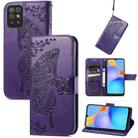 For Honor Play 5T Youth Butterfly Love Flowers Embossed Horizontal Flip Leather Case with Holder & Card Slots & Wallet & Lanyard(Dark Purple) - 1