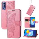 For vivo Y72 5G Butterfly Love Flowers Embossed Horizontal Flip Leather Case with Holder & Card Slots & Wallet & Lanyard(Pink) - 1