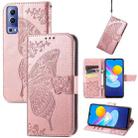 For vivo Y72 5G Butterfly Love Flowers Embossed Horizontal Flip Leather Case with Holder & Card Slots & Wallet & Lanyard(Rose Gold) - 1