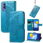 For vivo Y72 5G Butterfly Love Flowers Embossed Horizontal Flip Leather Case with Holder & Card Slots & Wallet & Lanyard(Blue) - 1