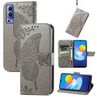 For vivo Y72 5G Butterfly Love Flowers Embossed Horizontal Flip Leather Case with Holder & Card Slots & Wallet & Lanyard(Grey) - 1