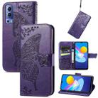 For vivo Y72 5G Butterfly Love Flowers Embossed Horizontal Flip Leather Case with Holder & Card Slots & Wallet & Lanyard(Dark Purple) - 1