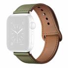 Leather Watch Band For Apple Watch Ultra 49mm / Series 8&7 45mm / SE 2&6&SE&5&4 44mm / 3&2&1 42mm(Army Green Needle Pattern+Silver Buckle) - 1