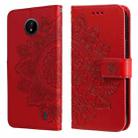For Nokia C20 / C10 7-petal Flowers Embossing Horizontal Flip Leather Phone Case with Holder & Card Slots(Red) - 1