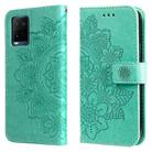 For vivo Y21 / Y21s / Y33s 7-petal Flowers Embossing Horizontal Flip Leather Phone Case with Holder & Card Slots(Green) - 1