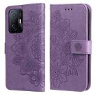 For Xiaomi 11T / 11T Pro 7-petal Flowers Embossing Horizontal Flip Leather Phone Case with Holder & Card Slots(Light Purple) - 1