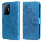 For Xiaomi 11T / 11T Pro 7-petal Flowers Embossing Horizontal Flip Leather Phone Case with Holder & Card Slots(Blue) - 1