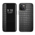 For iPhone 13 mini Crocodile Texture Windows View Horizontal Flip Leather Case (Black) - 1