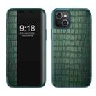 For iPhone 13 Crocodile Texture Windows View Horizontal Flip Leather Case(Green) - 1