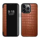 Crocodile Texture Windows View Horizontal Flip Leather Case For iPhone 13 Pro(Brown) - 1