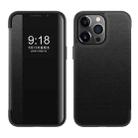 For iPhone 13 Pro Magnetic Side Window View Shockproof Horizontal Flip Leather Case (Black) - 1
