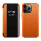 For iPhone 13 Pro Magnetic Side Window View Shockproof Horizontal Flip Leather Case (Orange) - 1