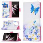 For Samsung Galaxy S22 Ultra 5G Colored Drawing Pattern Horizontal Flip Phone Leather Case with Holder & Card Slots & Wallet(Butterfly Love) - 1