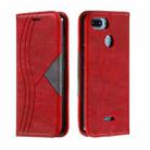 For Xiaomi Redmi 6 Splicing Color Magnetic Hem Horizontal Flip Leather Case with Holder & Card Slots(Red) - 1