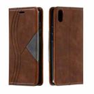 For Xiaomi Redmi 7A Splicing Color Magnetic Hem Horizontal Flip Leather Case with Holder & Card Slots(Brown) - 1