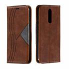 For Xiaomi Redmi 8 Splicing Color Magnetic Hem Horizontal Flip Leather Case with Holder & Card Slots(Brown) - 1