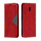 For Xiaomi Redmi 8A Splicing Color Magnetic Hem Horizontal Flip Leather Case with Holder & Card Slots(Red) - 1