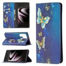 For Samsung Galaxy S22 Ultra 5G Colored Drawing Pattern Invisible Magnetic Horizontal Flip Phone Leather Case with Holder & Card Slots & Wallet(Gold Butterfly) - 1