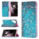 For Samsung Galaxy S22 Ultra 5G Colored Drawing Pattern Invisible Magnetic Horizontal Flip Phone Leather Case with Holder & Card Slots & Wallet(Plum Blossom) - 1