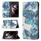 For Samsung Galaxy S22 Ultra 5G Colored Drawing Pattern Invisible Magnetic Horizontal Flip Phone Leather Case with Holder & Card Slots & Wallet(Blue Leaf) - 1