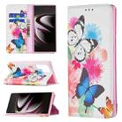 For Samsung Galaxy S22 Ultra 5G Colored Drawing Pattern Invisible Magnetic Horizontal Flip Phone Leather Case with Holder & Card Slots & Wallet(Two Butterflies) - 1