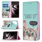 For Samsung Galaxy S22 Ultra 5G Colored Drawing Pattern Invisible Magnetic Horizontal Flip Phone Leather Case with Holder & Card Slots & Wallet(Cat) - 1