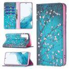 For Samsung Galaxy S22+ 5G Colored Drawing Pattern Invisible Magnetic Horizontal Flip Phone Leather Case with Holder & Card Slots & Wallet(Plum Blossom) - 1