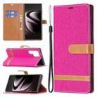 For Samsung Galaxy S22 Ultra 5G Color Matching Denim Texture Leather Case with Holder & Card Slots & Wallet & Lanyard(Rose Red) - 1