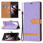 For Samsung Galaxy S22 Ultra 5G Color Matching Denim Texture Leather Case with Holder & Card Slots & Wallet & Lanyard(Purple) - 1