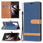 For Samsung Galaxy S22 Ultra 5G Color Matching Denim Texture Leather Case with Holder & Card Slots & Wallet & Lanyard(Dark Blue) - 1