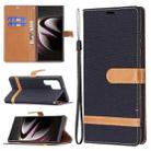 For Samsung Galaxy S22 Ultra 5G Color Matching Denim Texture Leather Case with Holder & Card Slots & Wallet & Lanyard(Black) - 1