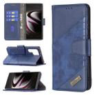 For Samsung Galaxy S22 Ultra 5G Matching Color Crocodile Texture Leather Phone Case with Holder & Card Slots & Wallet(Blue) - 1