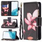 For Samsung Galaxy S22 5G Colored Drawing Pattern Zipper Horizontal Flip Phone Leather Case with Holder & Card Slots & Wallet(Lotus) - 1