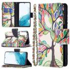 For Samsung Galaxy S22 5G Colored Drawing Pattern Zipper Horizontal Flip Phone Leather Case with Holder & Card Slots & Wallet(Tree) - 1