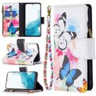 For Samsung Galaxy S22 5G Colored Drawing Pattern Zipper Horizontal Flip Phone Leather Case with Holder & Card Slots & Wallet(Two Butterflies) - 1